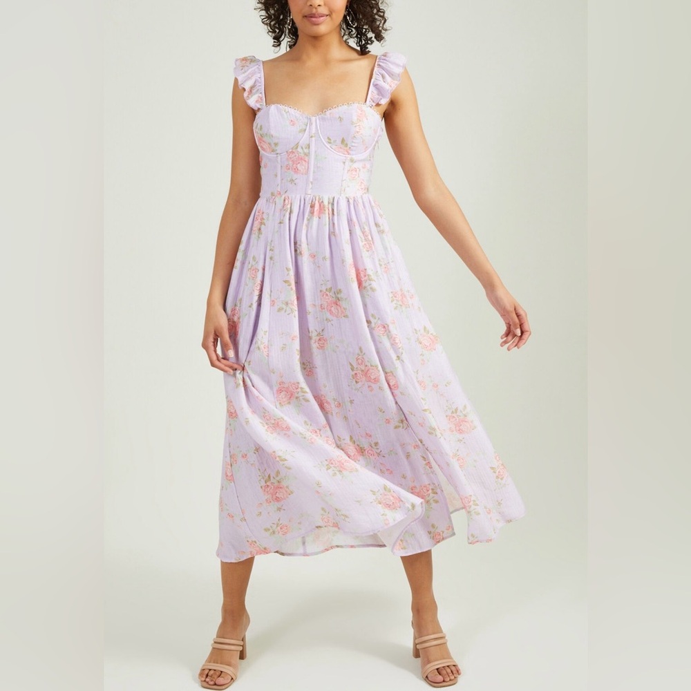 Altar'd State Floral Lavender Maxi Dress XXL Corset Ruffled Resort Beach